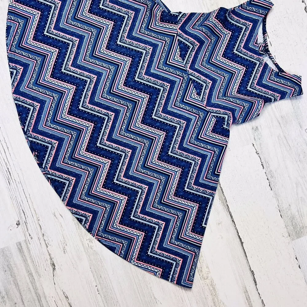 Sweet Heart Rose Dress Girls Size 5 Blue Chevron Twirl Sleeveless Tie Back Flare